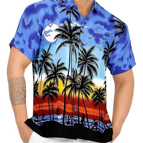 LA LEELA Men's Hawaiian Beach Button Down Casual Shirts NWT Size L - Picture 1 of 8